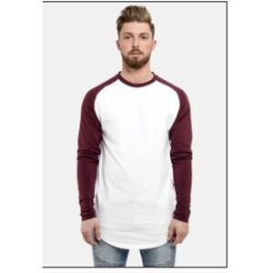 Royal Avalon Mens Raglan Baseball Tee Long Sleeve White Burgundy Cotton Shirt L